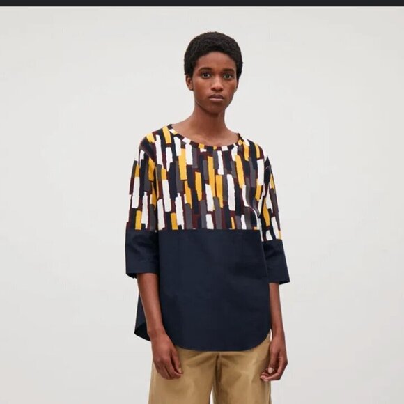 COS Tops - COS Multicolor Patterned Blouse with Navy Accent